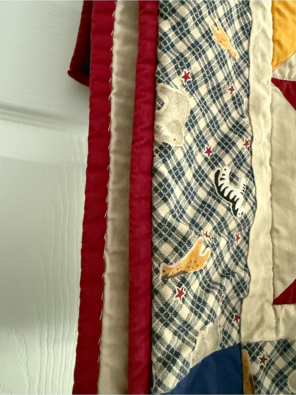 Handmade Patchwork Baby Quilt Throw in Red, Yellow & Blue - Picture 6 of 7